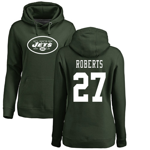 New York Jets Green Women Darryl Roberts Name and Number Logo NFL Football #27 Pullover Hoodie Sweatshirts->nfl t-shirts->Sports Accessory